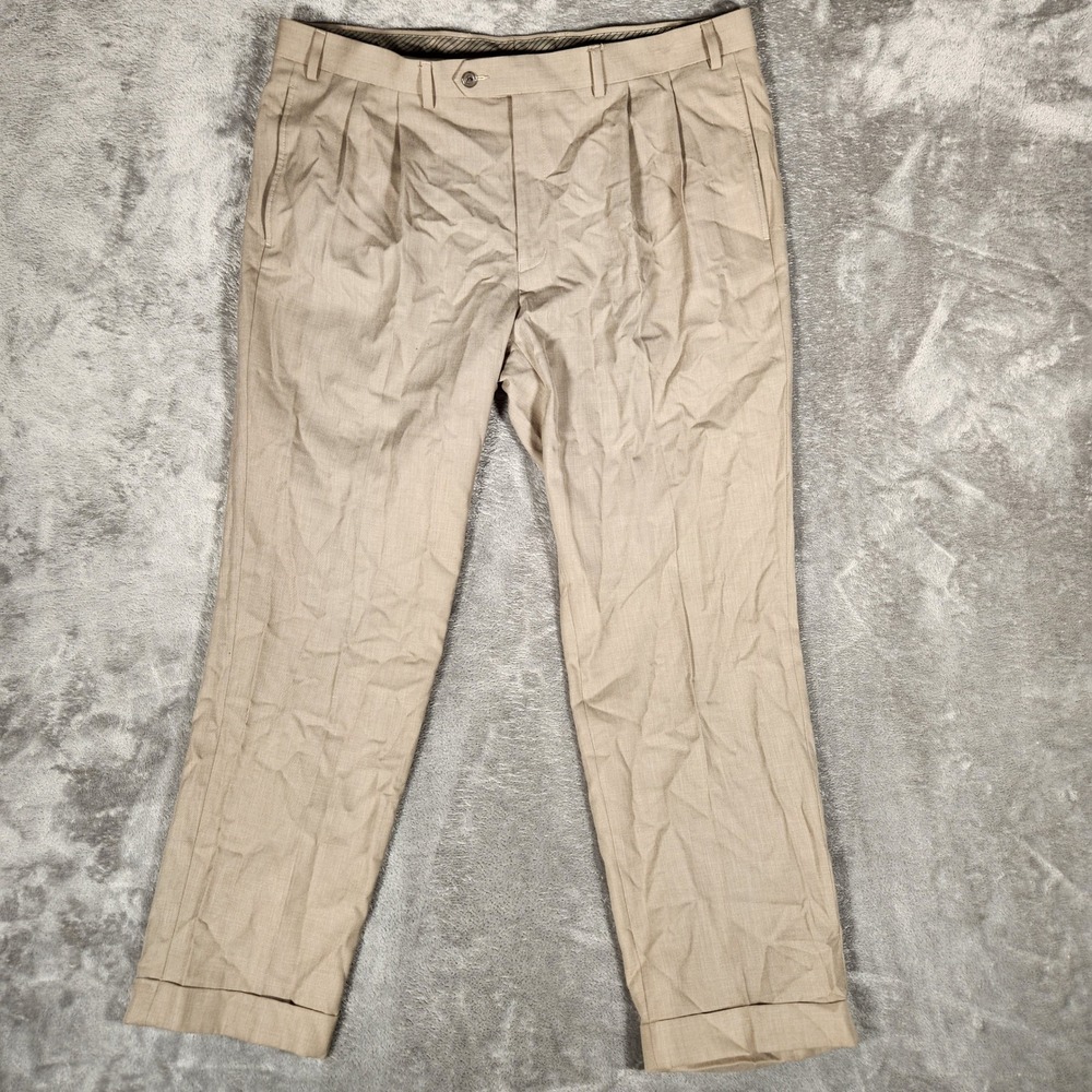 Lauren Ralph Lauren Dress Pants Mens 38x30 Tan Excellent Pleated Cuffed Trousers